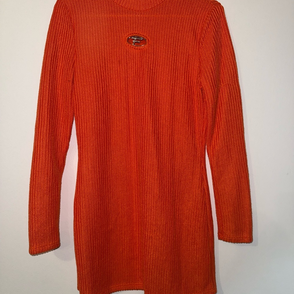 Fashion Nova Orange Ribbed Long Sleeve Sweater Dress